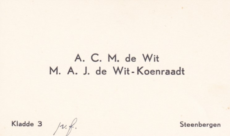 A, C. M. de Wit A. A. J. de Wit-Koenraadt Kladde 3 Steenbergen