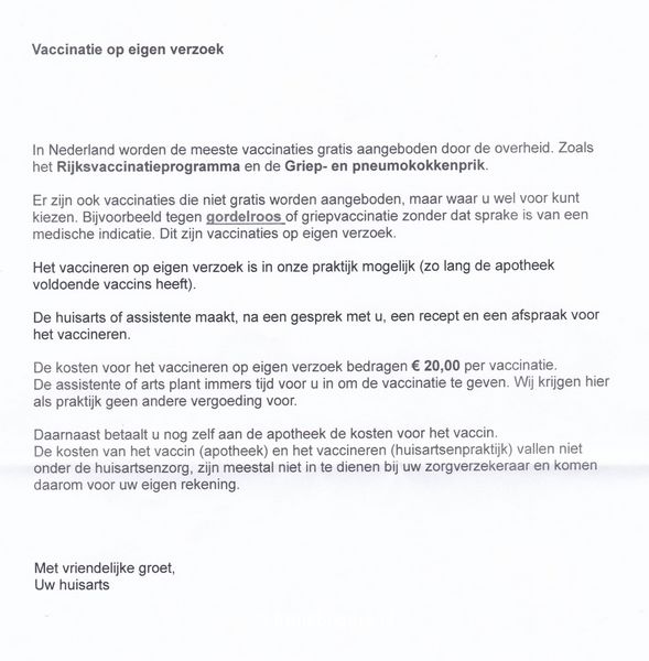 vaccinatie brief huisarts  tegen gordelroos