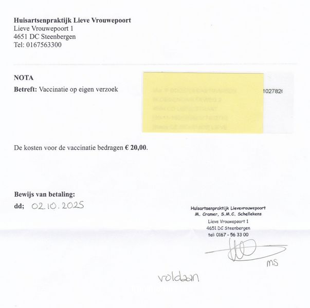 wat kost het vaccineren tegen gordelroos ?