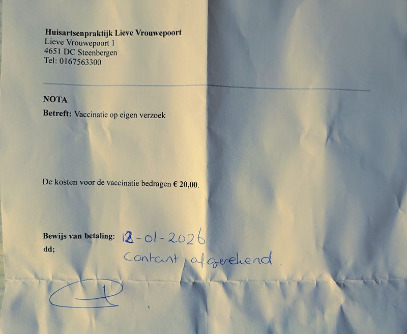 rekening 2e injectie gordelroos vaccinatie