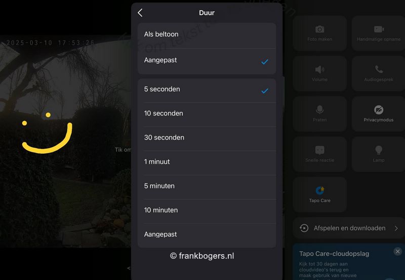 Stel de deurbel alarm tijd in op de app